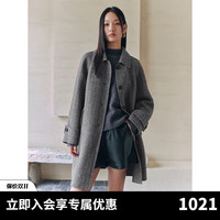 太平鸟大师甄毛系列全羊毛人字纹时尚翻领双面呢大衣女2024冬 灰色中长 XS