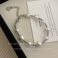 KOSE强光正圆水晶珍珠碎银项链女小众轻奢复古感锁骨链手链 手链款