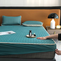 suo zhen 索臻 泰国乳胶凉席三件套1.8米床冰丝席夏季空调软席子可折叠水洗席子1 湖绿-床笠 180