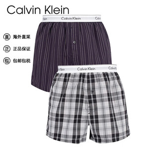 卡尔文·克莱恩 Calvin Klein CK男士时尚舒适平角内裤两条装NB1396A 条纹+格子 XL