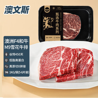 澳文斯 澳洲和牛M9雪花牛排1KG谷饲450天原切无拼接冷冻儿童牛肉5-6片装