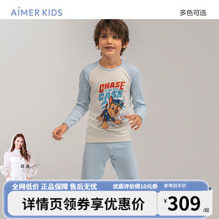 爱慕儿童（AIMER KIDS）秋新男女童儿童保暖内衣套装中暖汪汪队单层秋衣裤吸湿发热小暖气 中暖-男孩-白蓝阿奇 160cm