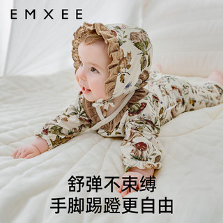 88VIP：EMXEE 嫚熙 婴儿连体衣纯棉初生宝宝哈衣新生儿爬服和尚服丝柔棉蘑法森林