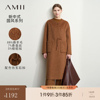 AMII2024冬圆领新中式国风羊毛驼绒双面呢女宽松毛呢外套12444124 驼色 170/92A/XL