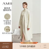 AMII2024冬圆领新中式国风羊毛驼绒双面呢女宽松毛呢外套12444124 花米色 165/88A/L