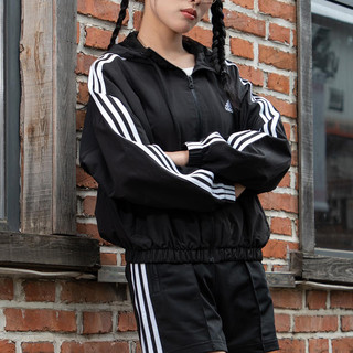 88VIP：adidas 阿迪达斯 女装运动套装 休闲梭织防风夹克上衣外套收口长裤两件套