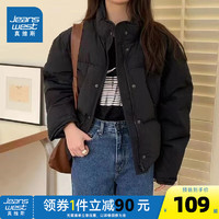 真维斯女装外套2024冬季时尚韩版立领上衣女厚款宽松棉服LE 黑色8010 170/96A/XL