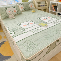 suo zhen 索臻 泰国乳胶凉席三件套1.8米床冰丝席夏季空调软席子可折叠水洗席子1 萌萌熊-绿-床笠 180