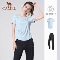 88VIP：CAMEL 骆驼 瑜伽服套装 Y23BA06059 女夏季户外跑步服短袖运动服