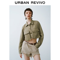 URBAN REVIVO UR2024秋冬女装工装风立体口袋宽松外套UYL140047 灰绿 L