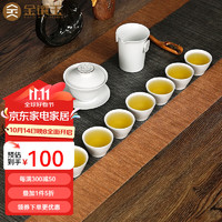 金镶玉 功夫茶具套装 高白瓷陶瓷家用茶壶茶杯公道杯喝茶泡茶套装送礼礼盒装 沉香茶具