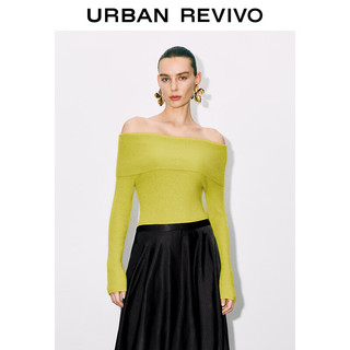 URBAN REVIVO UR2024秋冬女装时髦气质一字领修身针织衫UWG940257 黄绿 XL