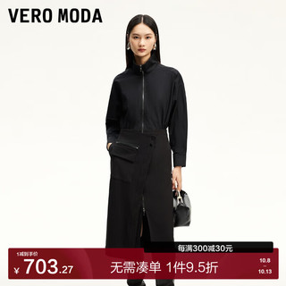 VERO MODA VEROMODA连衣裙2024早秋衬衫式搭片拼接双拉链小黑裙休闲通勤 黑色 155/76A/XS