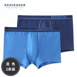 SCHIESSER 舒雅 男士内裤平角裤精梳棉Becover系列透气中腰2件装E5/20084T E5/20084T中彩蓝+宝蓝7881 L