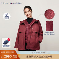 TOMMY HILFIGER 24秋冬女三合一户外连帽派克羽绒服外套43213 深红色VLP S