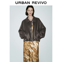 URBAN REVIVO UR2024冬季新款女装潮流氛围感百搭质感翻领PU外套UWJ140032