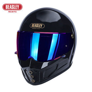 BEASLEY HELMETS 比斯力摩托车头盔复古机车头盔男重型赛博朋克头盔巡航春夏全盔 KD-3亮黑色 L（头围59~60)