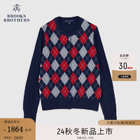 布克兄弟（BrooksBrothers）女士24早秋美利奴羊毛学院针织开衫 B475-深蓝红灰格菱纹 S