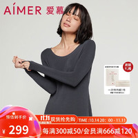 Aimer 爱慕 保暖内衣女士吸湿排汗圆领长袖打底上衣 牛奶绒绒AM726653灰色170