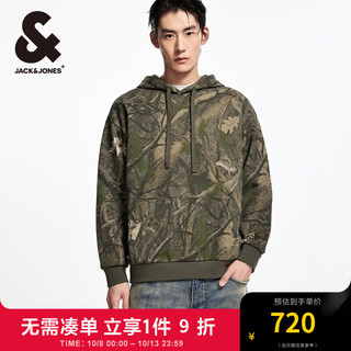 杰克·琼斯（JACK&JONES）冬季新款宽松潮流百搭衣身枫叶树枝图案袋鼠袋连帽卫衣224433044  常规