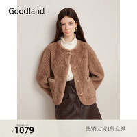 音儿（YINER）Goodland美地2024冬季织纹理小香风休闲仿皮草短外套 驼色 38