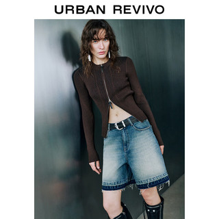 URBAN REVIVO UR2024秋冬女装立体坑条肌理针织开衫UWJ940040 深棕色 S