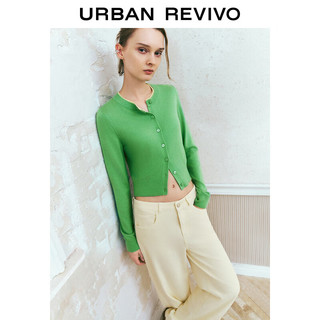 URBAN REVIVO UR2024秋季女装时尚撞色拼接层次软糯针织开衫UYY940010 浅薄绿 S