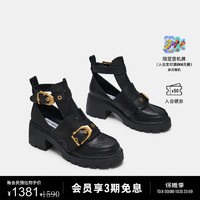 史蒂夫·马登 STEVE MADDEN 2024年秋冬 女鞋朋克风搭扣厚底镂空短靴女靴 黑色 35