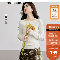 红袖打底基础针织衫冬季2024女装肌理感正肩修身一字领气质上衣 米白004 L