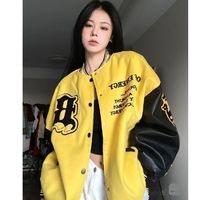 pu皮拼接外套男女宽松潮ins慵懒风bf欧美高街hiphop潮牌棒球服