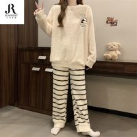 百亿补贴：Junerose 六月玫瑰 新中式熊猫半边绒睡衣女秋冬季款高级保暖毛衣家居服套装