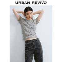 URBAN REVIVO UR2024秋季女装简约气质褶皱肌理短袖针织衫UWG940220 银色 S