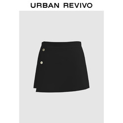 URBAN REVIVO 女士时尚魅力通勤百搭金属纽扣短裤 UWG640080 正黑 XXS