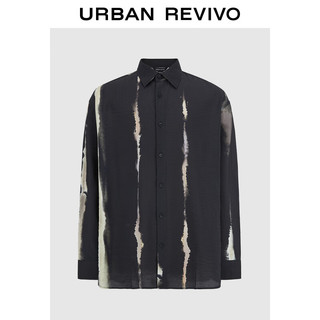 URBAN REVIVO UR2024秋季男时尚设计感撞色印花长袖开襟衬衫UMF240063 深灰印花 L