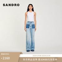 Sandro 2024早秋女装做旧新复古回潮直筒牛仔裤长裤SFPJE00606 J002/浅牛仔蓝 40