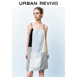 URBAN REVIVO 甜美撞色条纹拼接吊带连衣裙 UWU740095