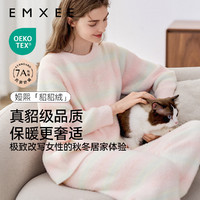 嫚熙（EMXEE）秋冬季仿貂毛半边绒女士睡衣加厚保暖加绒家居服2024 粉绿渐变 S