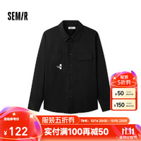 Semir 森马 长袖衬衫男春季潮流山系衬衣外套时尚字母印花翻领上衣 黑色90001 160/80A/XS