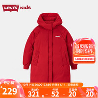 Levi's 李维斯 童装女童中长款羽绒服冬季儿童连帽羽绒服保暖外套 级红 120/60(6)