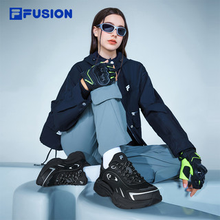 FILA FORCE引力鞋丨FILA FUSION斐乐潮牌侯明昊同款复古银色运动休闲鞋 银器灰/黑-SA 35.5