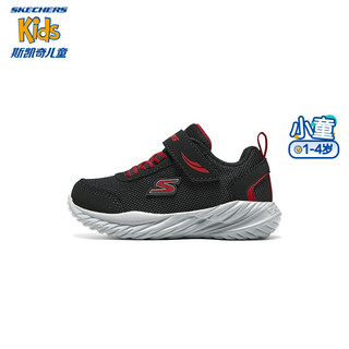 SKECHERS 斯凯奇 男童学步鞋小童户外运动鞋柔软休闲鞋407308N 黑色-红色-BKRD 单层 25码