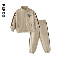 小猪班纳童装2024秋装儿童长袖针织套装中大童男童上衣裤子潮 浅卡其色 170cm