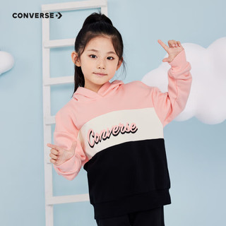 CONVERSE 匡威 女童连帽卫衣冬季加绒印花撞色套头连帽卫衣 烛光桃 140(S)