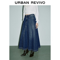 URBAN REVIVO UR2024秋季新款女装复古时髦港风棉质水洗牛仔半裙UWG840267