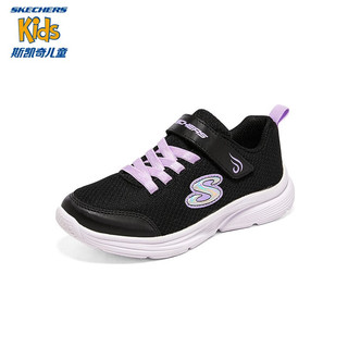 SKECHERS 斯凯奇 女童鞋儿童运动鞋新款春秋透气网布鞋清新白鞋303522L BLK/黑色 34码