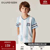 E·LAND KIDS 童装2024年夏季新品男童复古撞色印花V领运动T恤 Blue蓝色/50 160cm