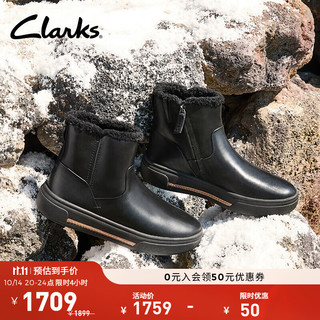 Clarks 其乐 Hollyhock系列新品女士秋冬复古保暖加绒厚底雪地靴 黑色 261788384 36