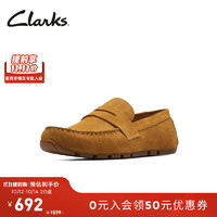 Clarks 其乐 奥斯威系列男鞋2023春季英伦风乐福鞋豆豆鞋透气一脚蹬 黄色 261700497 39.5