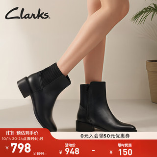 Clarks 其乐 梅系列女鞋时尚复古潮流舒适拉链粗跟及踝靴烟筒靴 黑色 261743544 38