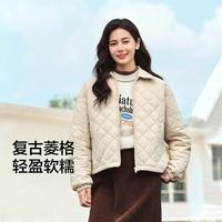 Semir 森马 女士灯芯绒翻领菱形格宽松轻薄棉衣复古时尚棉服